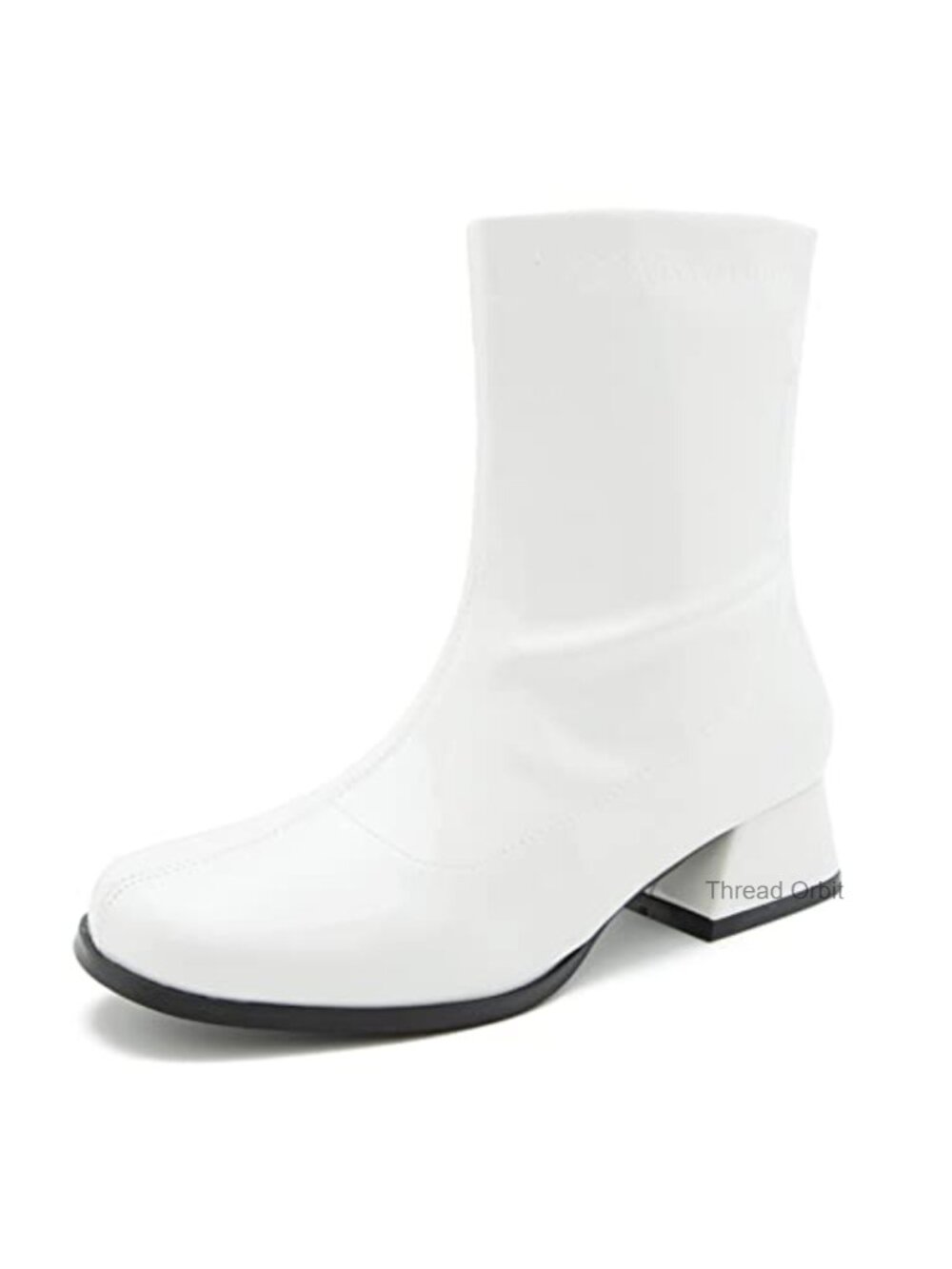 Women's Mid Calf Gogo Boots Square Toe Block Heel Side Zip Synthetic Patent